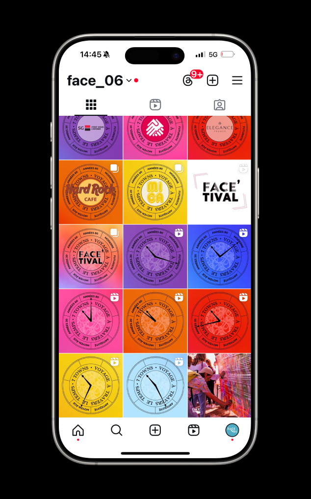 Aperçu du feed Instagram durant le FACE'TIVAL, avec les publications autour de l'évènement.