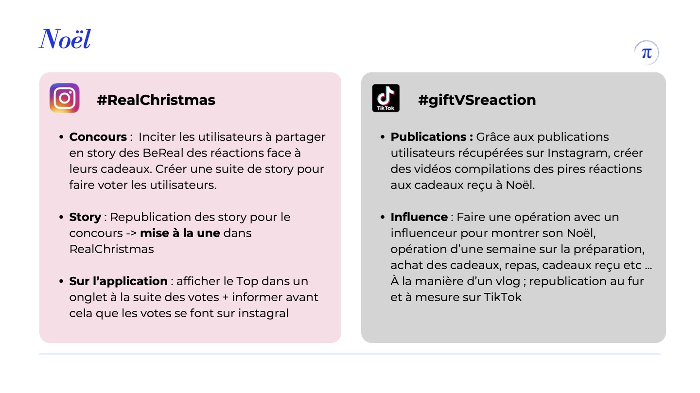 Aperçu de la campagne social media de BeReal. sur Instagram et TikTok pour Noel pour engager la communauté