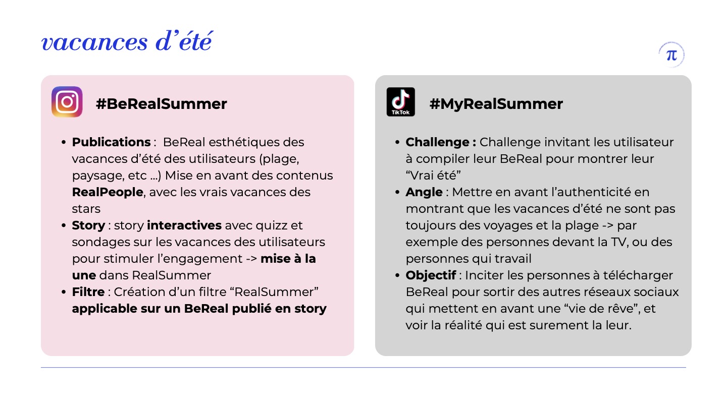 Aperçu de la campagne social media de BeReal. sur Instagram et TikTok pour l'été pour engager la communauté