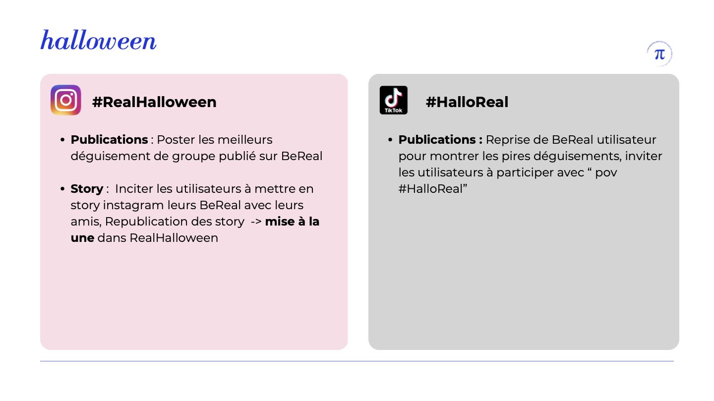 Aperçu de la campagne social media de BeReal. sur Instagram et TikTok pour Halloween pour engager la communauté