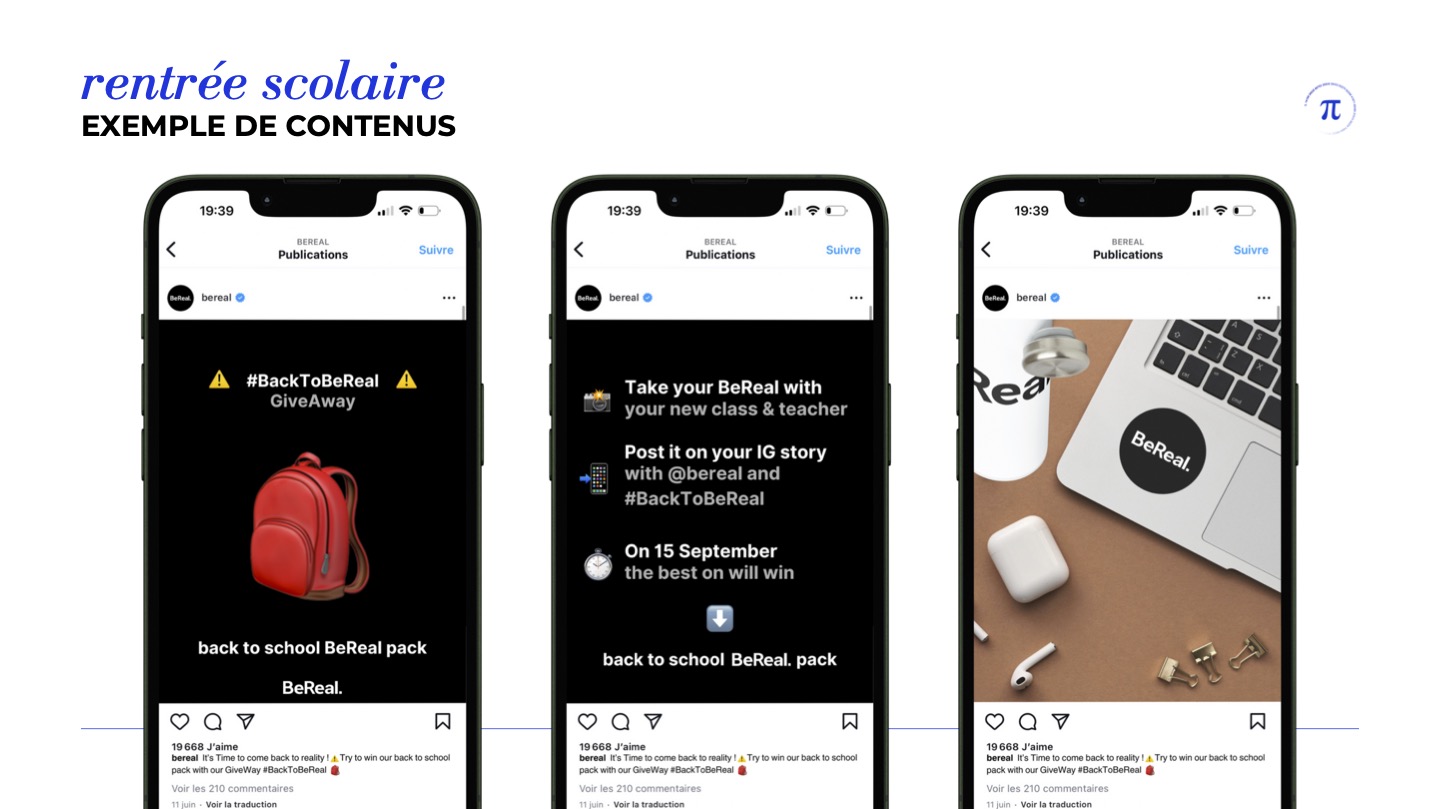 Aperçu de la campagne social media de BeReal. sur Instagram et TikTok pour la rentrée pour engager la communauté